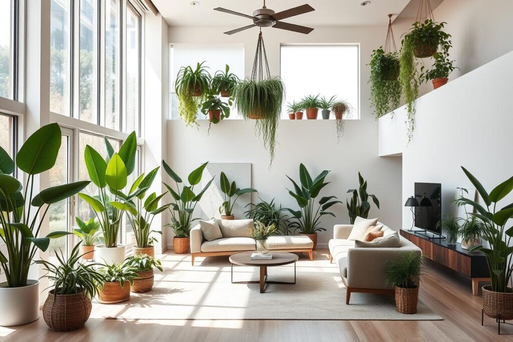 Uso de plantas na decoração moderna da sala de estar